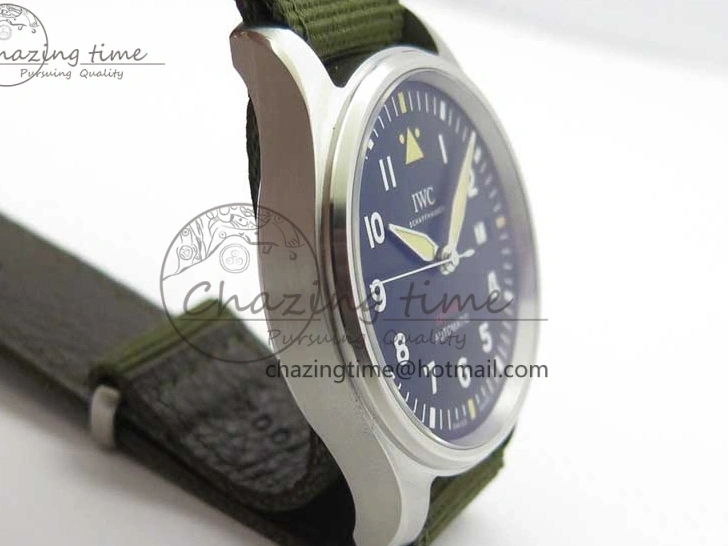 MIROTIME 0325 Fashionable Pilot IW326801 SS MK 1:1 Best Edition Black Dial on Green Nylon Strap MIYOTA 7122
